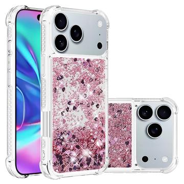 iPhone 17 Pro Max Glitter Quicksand TPU Hülle - Roségoldene Herzen