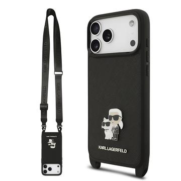 iPhone 17 Pro Max Karl Lagerfeld Saffiano Crossbody Metal Karl & Choupette Hülle - Schwarz