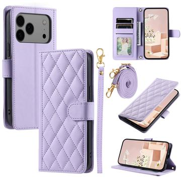 iPhone 17 Pro Max Luxus Gesteppte Wallet Hülle - lila