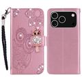iPhone 17 Pro Max Eule Strass Wallet Hülle - Roségold