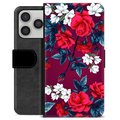 iPhone 17 Pro Premium Schutzhülle mit Geldbörse - Vintage Blumen