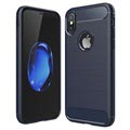 iPhone X / iPhone XS Angeraute TPU Hülle - Karbonfaser - Dunkel Blau