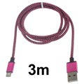 Premium USB 2.0 / MicroUSB Kabel - 3m - Hot Pink