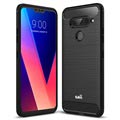 Saii Gebürstete LG V40 ThinQ TPU Hülle - Karbonfaser - Schwarz