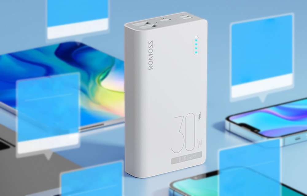 Romoss Sense 4S Pro 10000mAh/30W Power Bank - 2xUSB-A, USB-C - Weiß