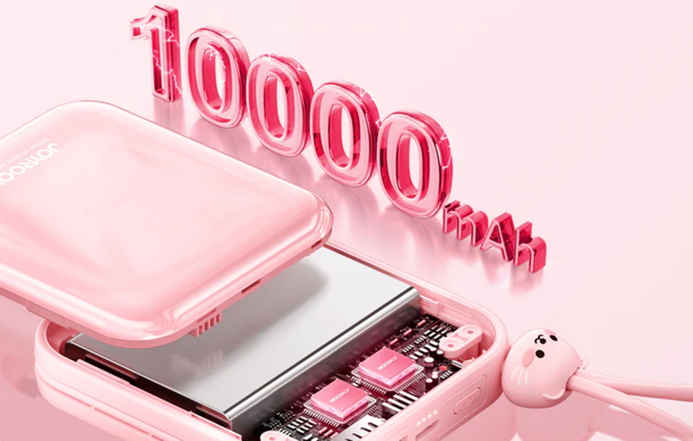 Joyroom JR-L008 Cutie Power Bank 10000mAh mit USB-C & Lightning Kabeln - 22.5W - Weiß